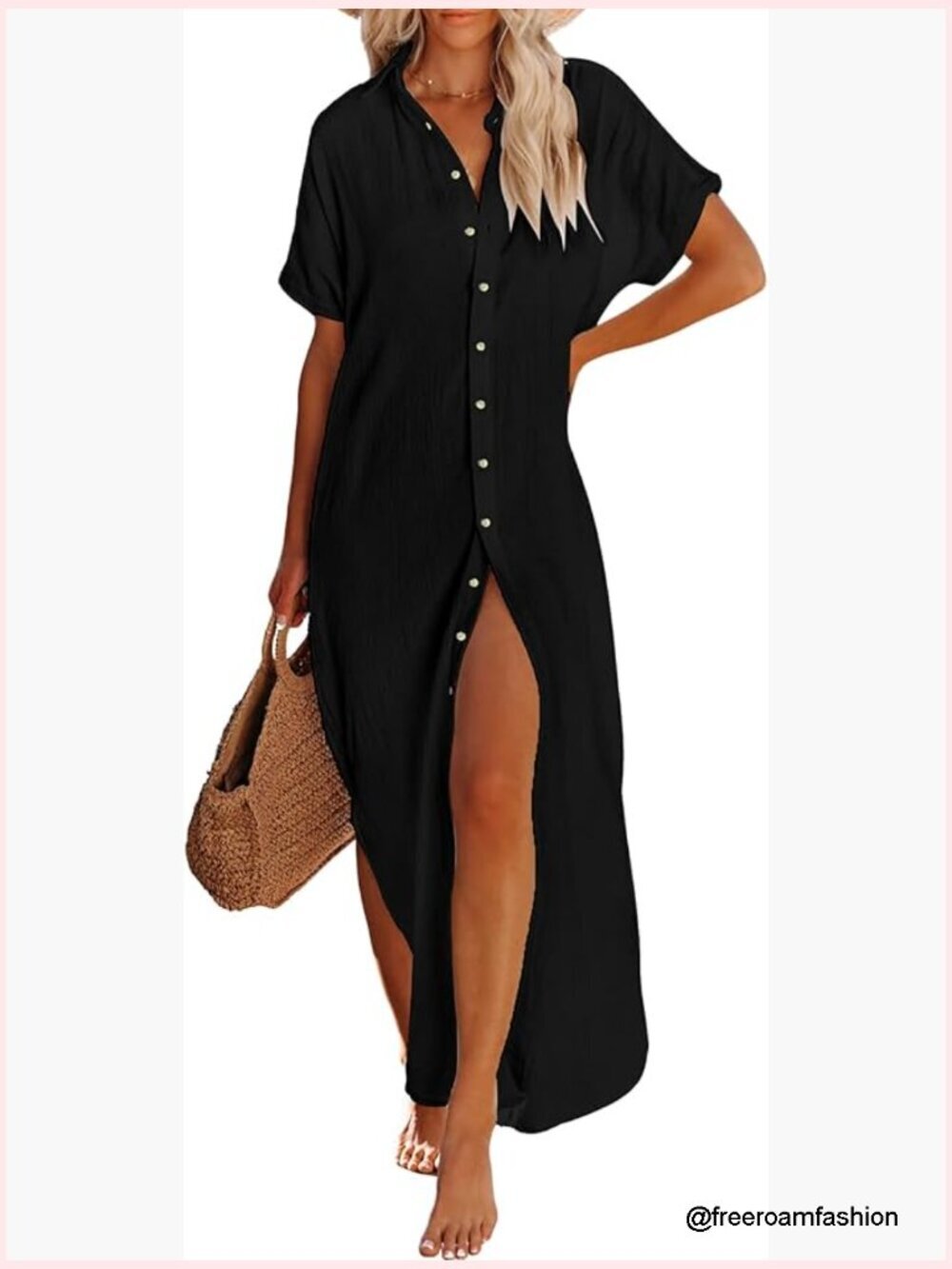 Cotton Button Down Beach Cover Up Short Sleeve Swimsuit Coverup
